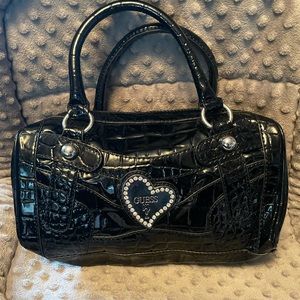 Guess black glossy bag with silver heart